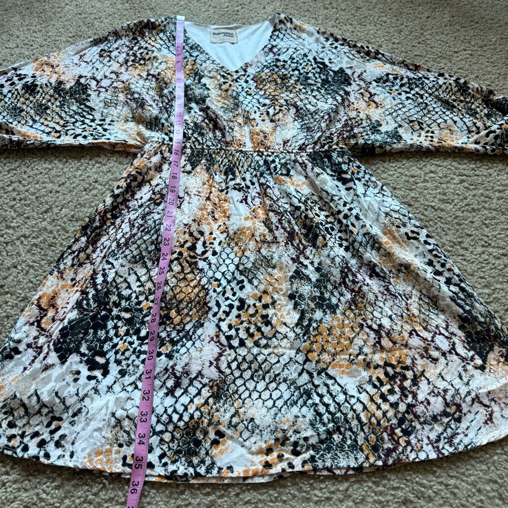 Savanna Jane Snake Print Dress Sz L Elastic Waist V-neck Above Knee - Picture 10 of 12
